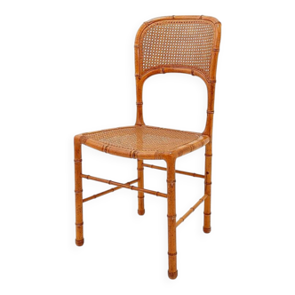 Vintage organic style chair in faux bamboo and caning - 1960s