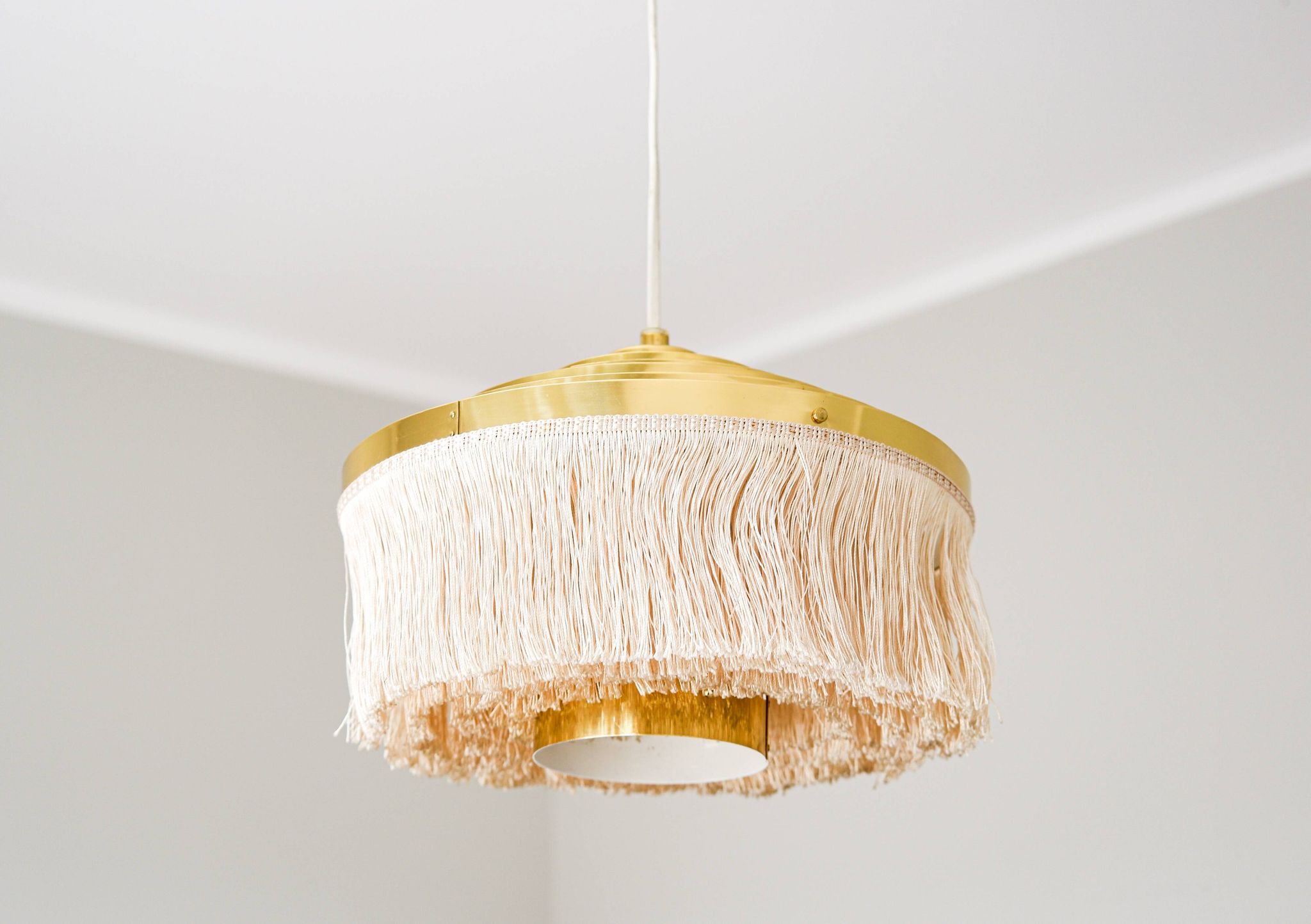 Hans Agne Jakobsson silk and brass fringe pendant circa 1960.