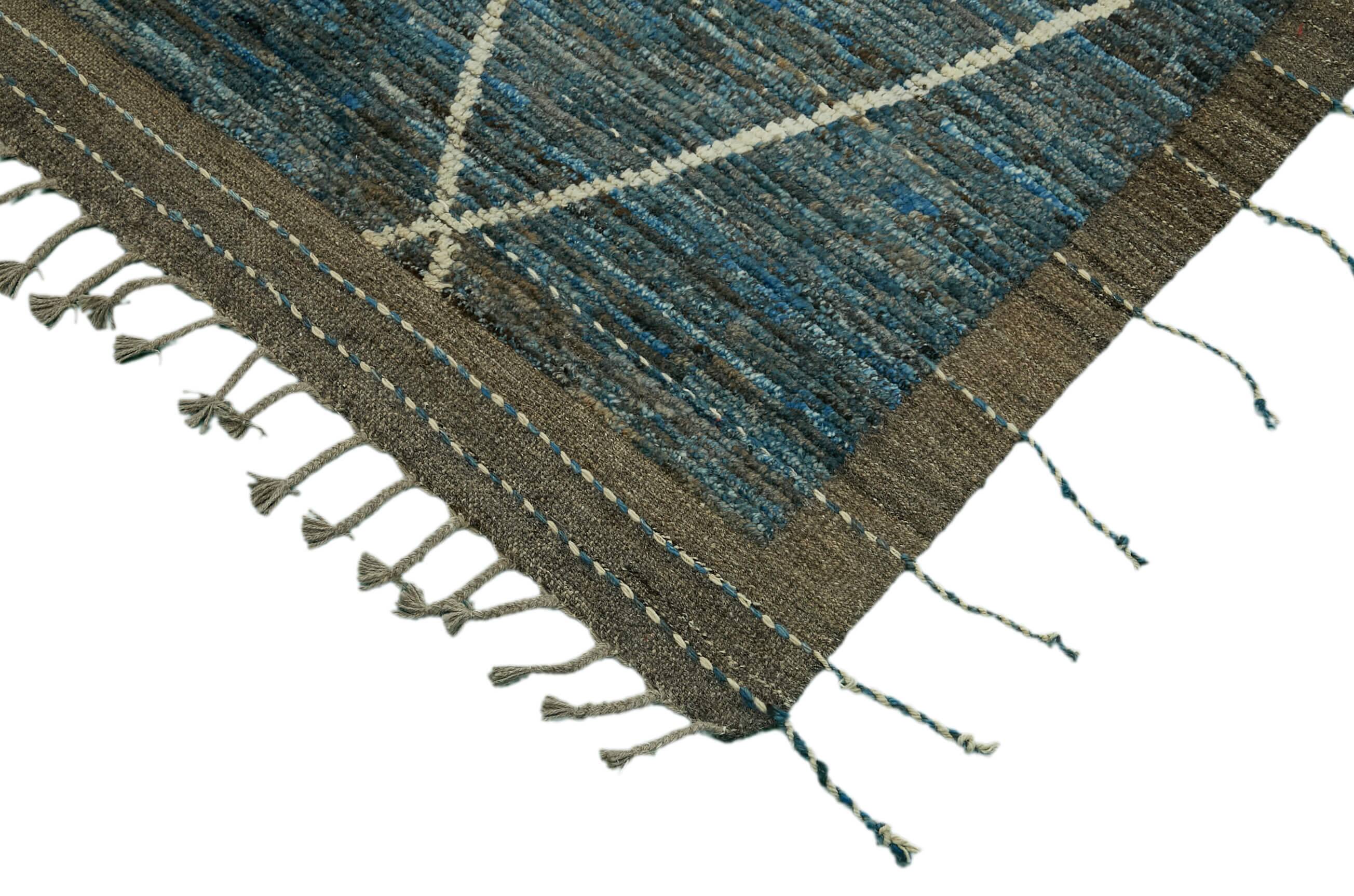 Hand-Knotted Turkish Contemporary 290 cm x 383 cm Blue Wool Carpet