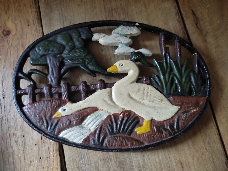Metal trivets patinated goose duck old