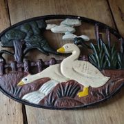 Metal trivets patinated goose duck old