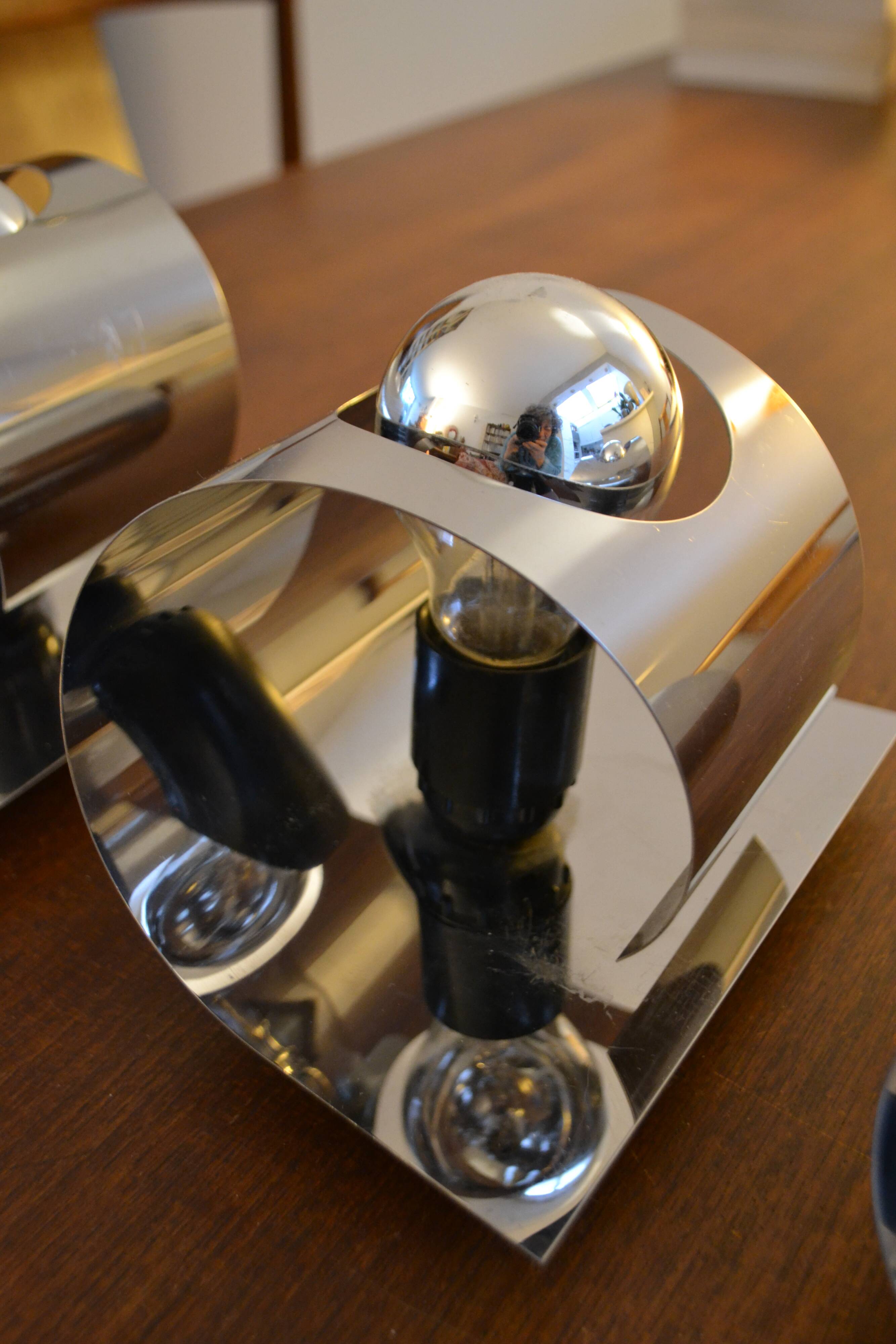 3 70s chrome metal wall lights