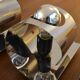 3 70s chrome metal wall lights