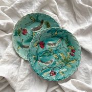 Two Onnaing barbotine bird plates, late 19th century
