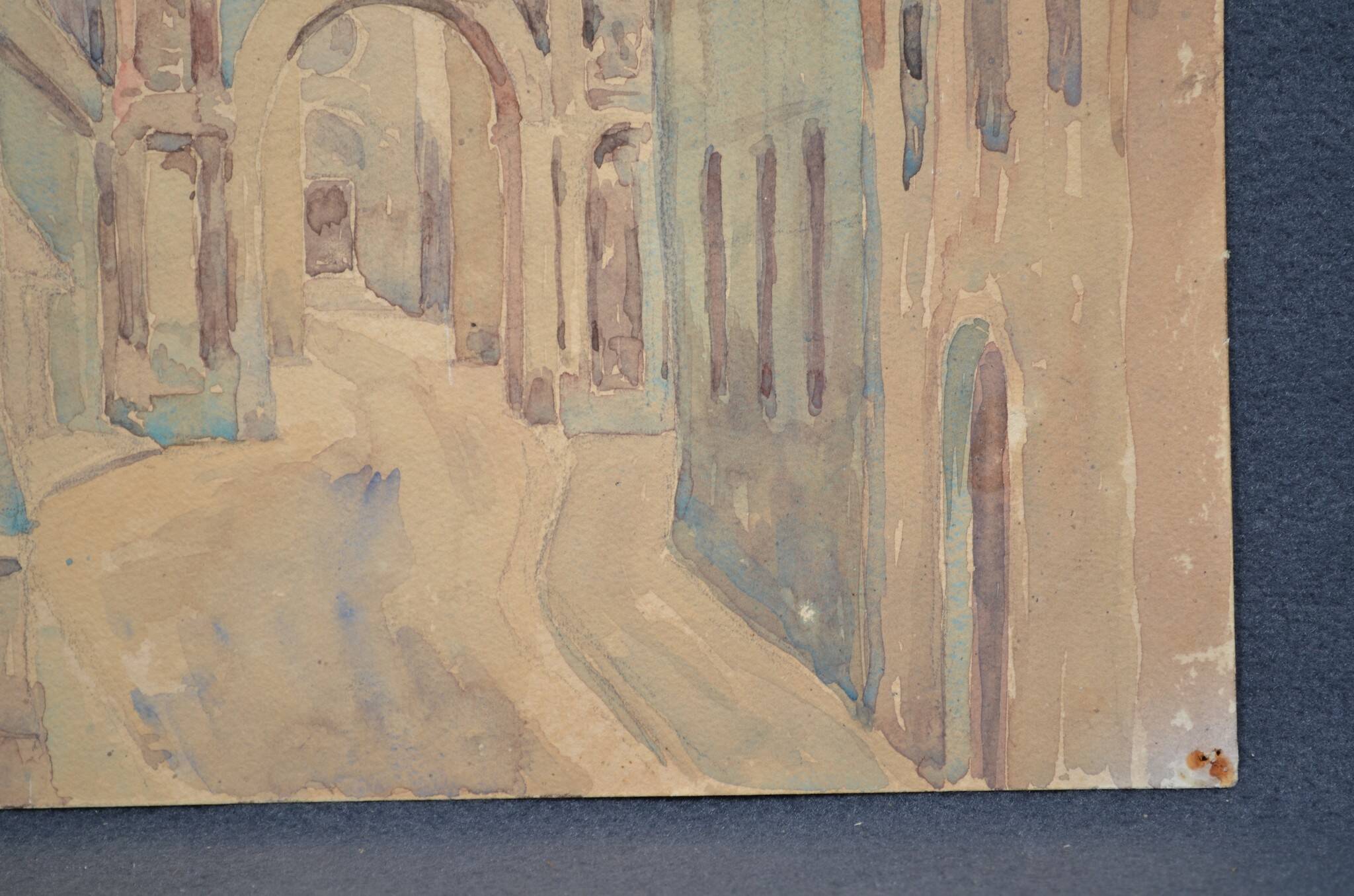 French school 20th century "the old village and its church" watercolor, circa 1935