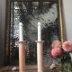 Paire de pieds de lampe en céramique forme bougeoir vintage rose saumoné