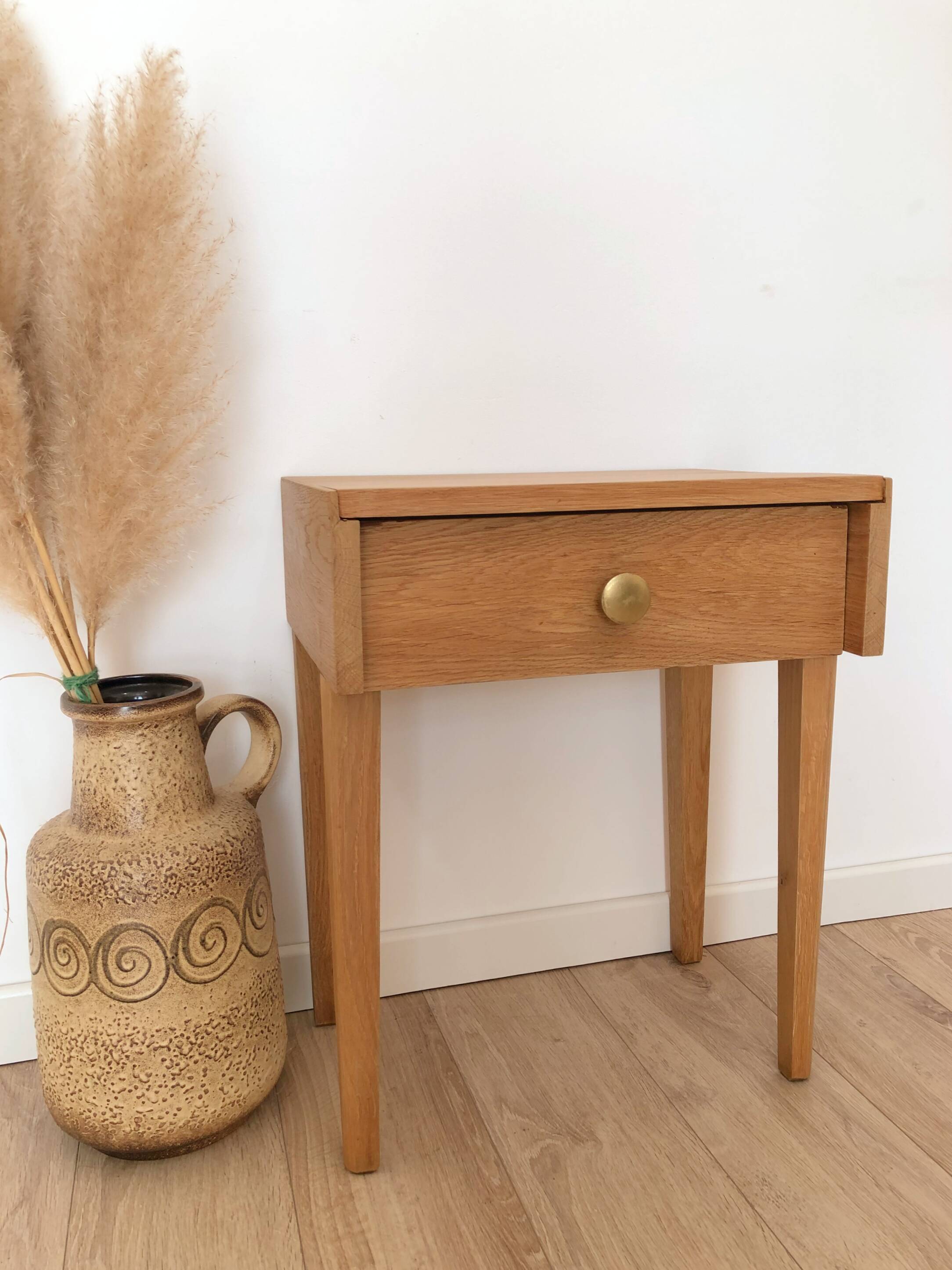 Vintage solid oak bedside table