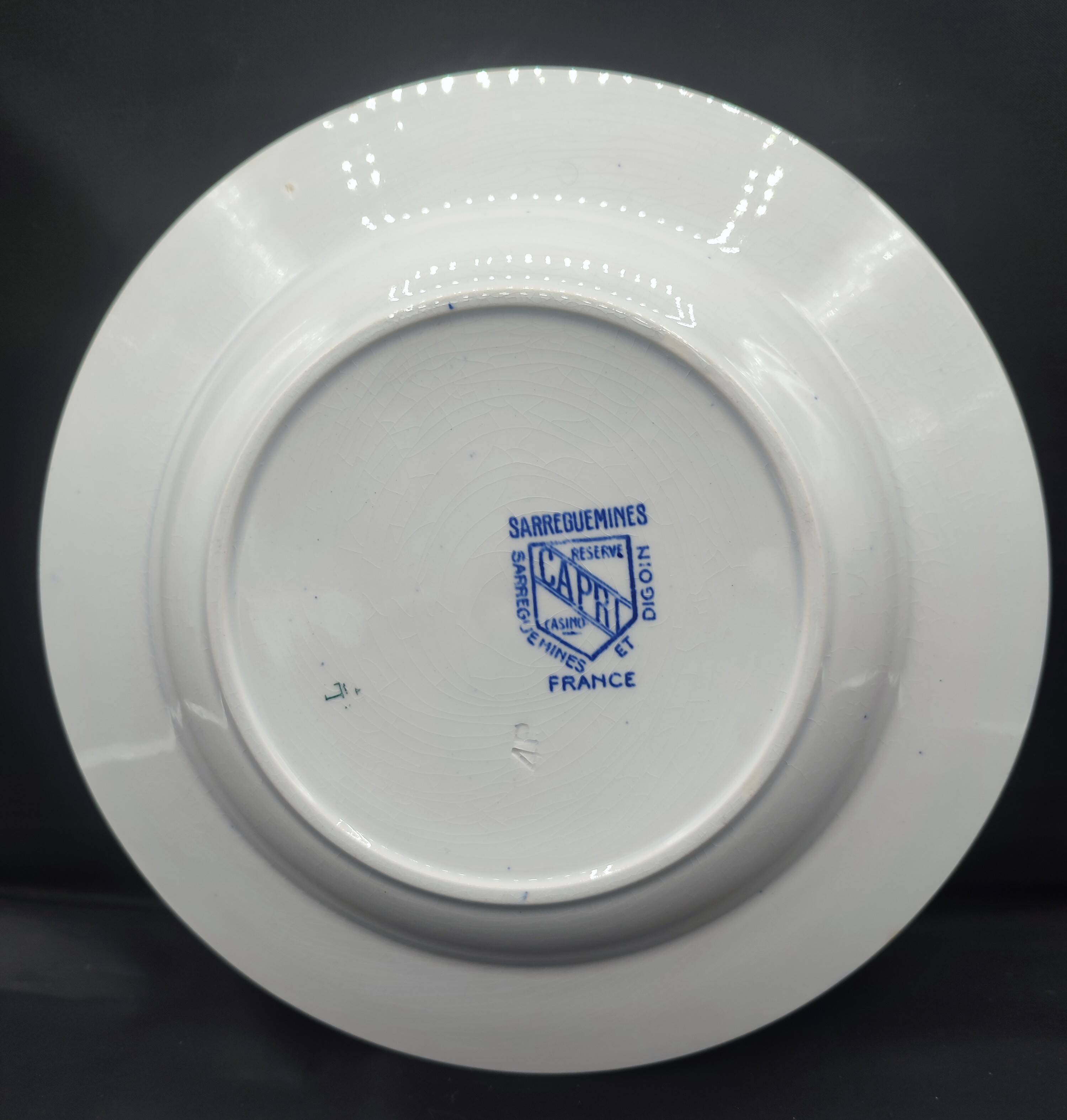 6 antique plates Sarreguemines Digoin Model CAPRI blue