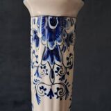 Antique Pair of Blue and White Delftware Column Candlesticks