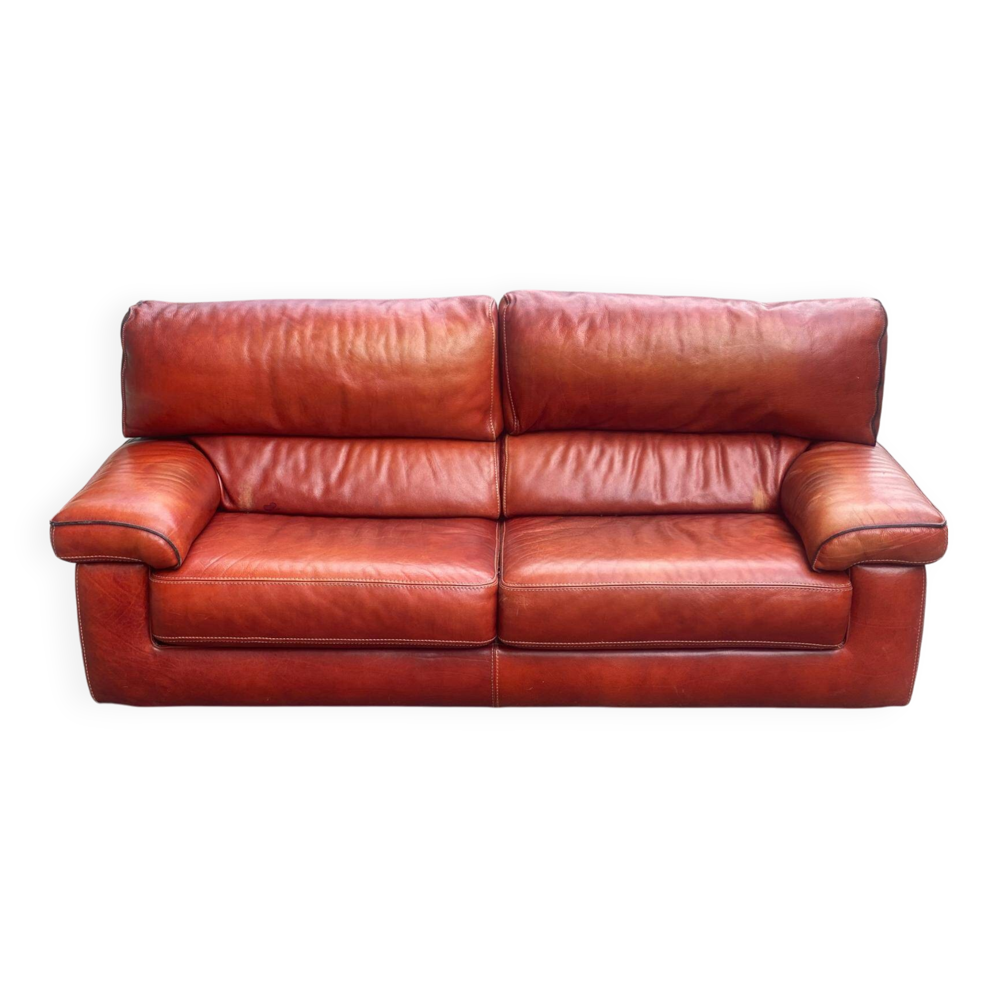 3-seater burgundy leather sofa convertible into a 2-seater bed 1940