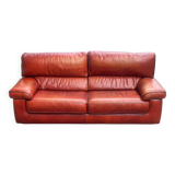 3-seater burgundy leather sofa convertible into a 2-seater bed 1940