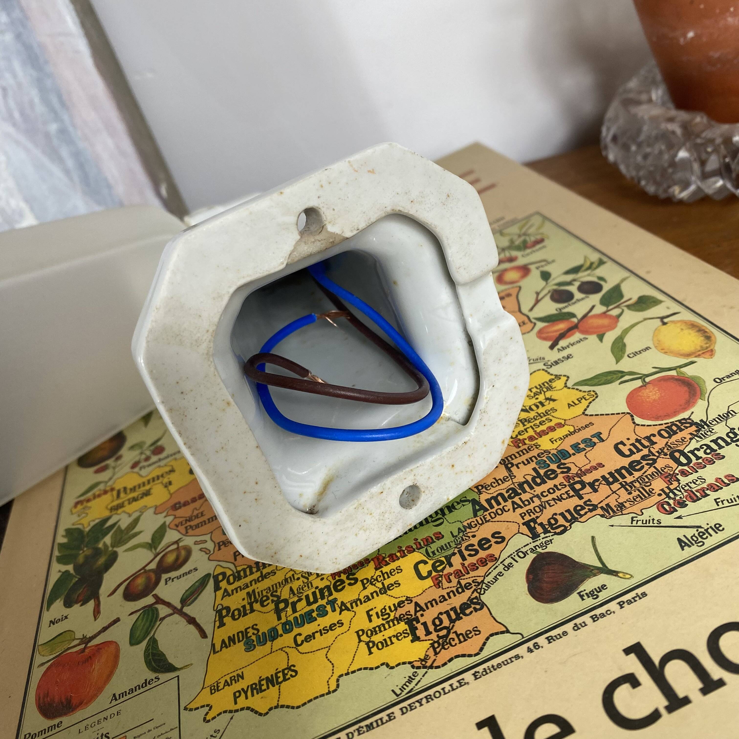 Swan neck wall light in ceramic with a translucent glass globe.