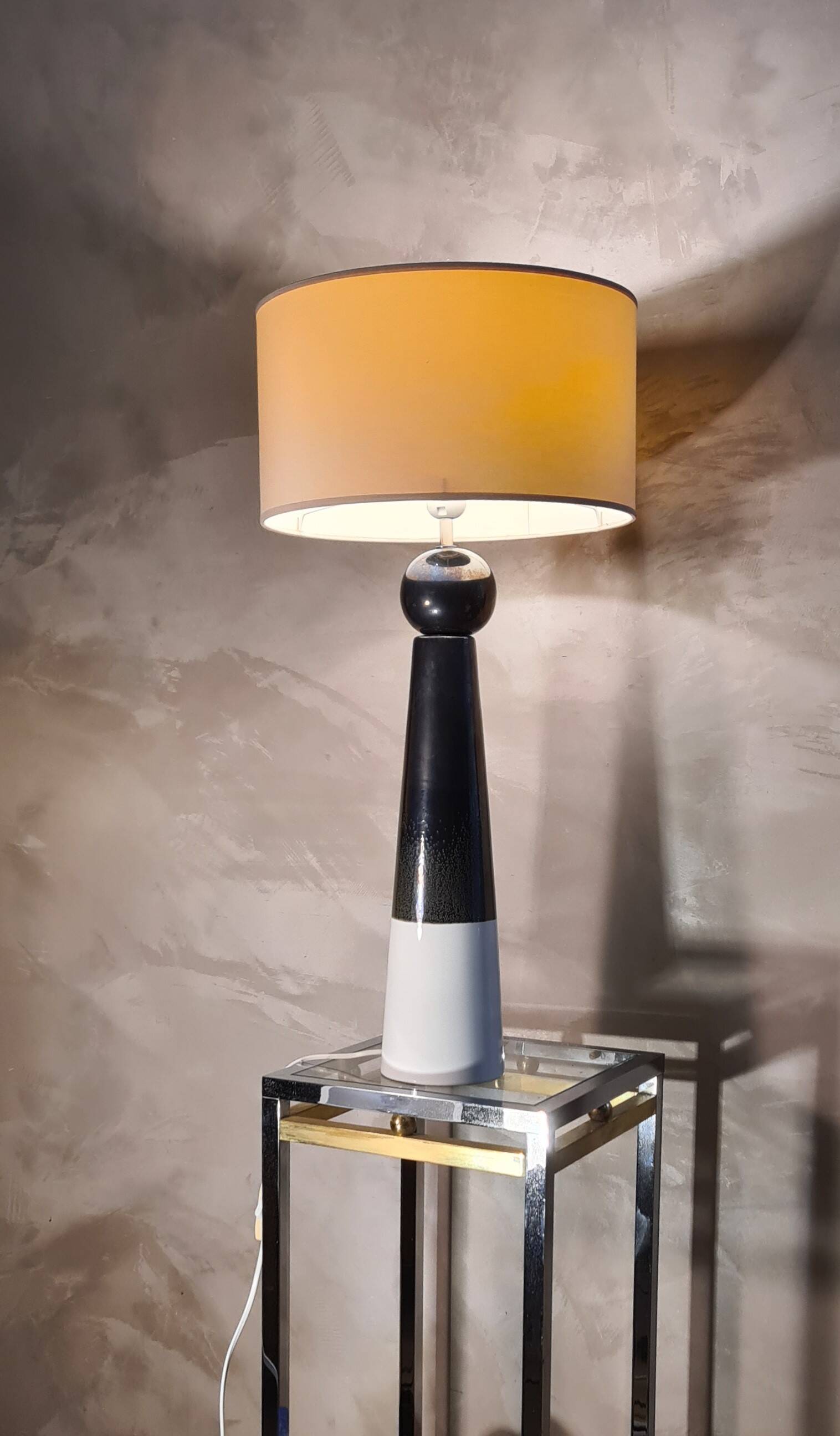 Elegant large glazed ceramic lamp, 70s style electricity ok, 70x35