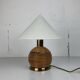 Lampe de table en rotin, bambou et laiton, Italie années 1970