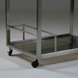 Brushed metal and smoked glass trolley or serving cart, Italy 1970s