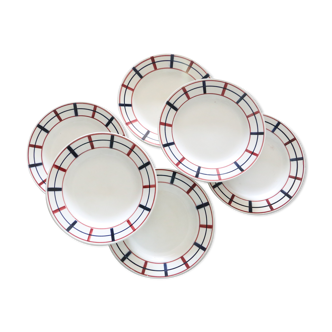 Set of 6 flat plates Saint Amand, Lou Basquez, vintage French, authentic, rare, countryside