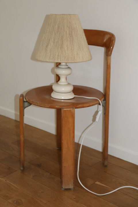 White wood lamp with rope shade