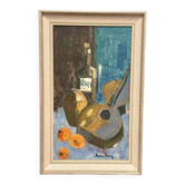 Original Swedish Oil on Canvas – "Guitar and Rum" – Signed – Vintage and Framed – 53 × 34 cm (20.9" × 13.4")