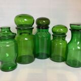 Five green glass candy boxes from the 70s