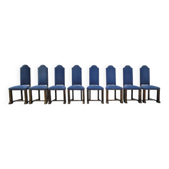 Set of 8 wooden and fabric chairs