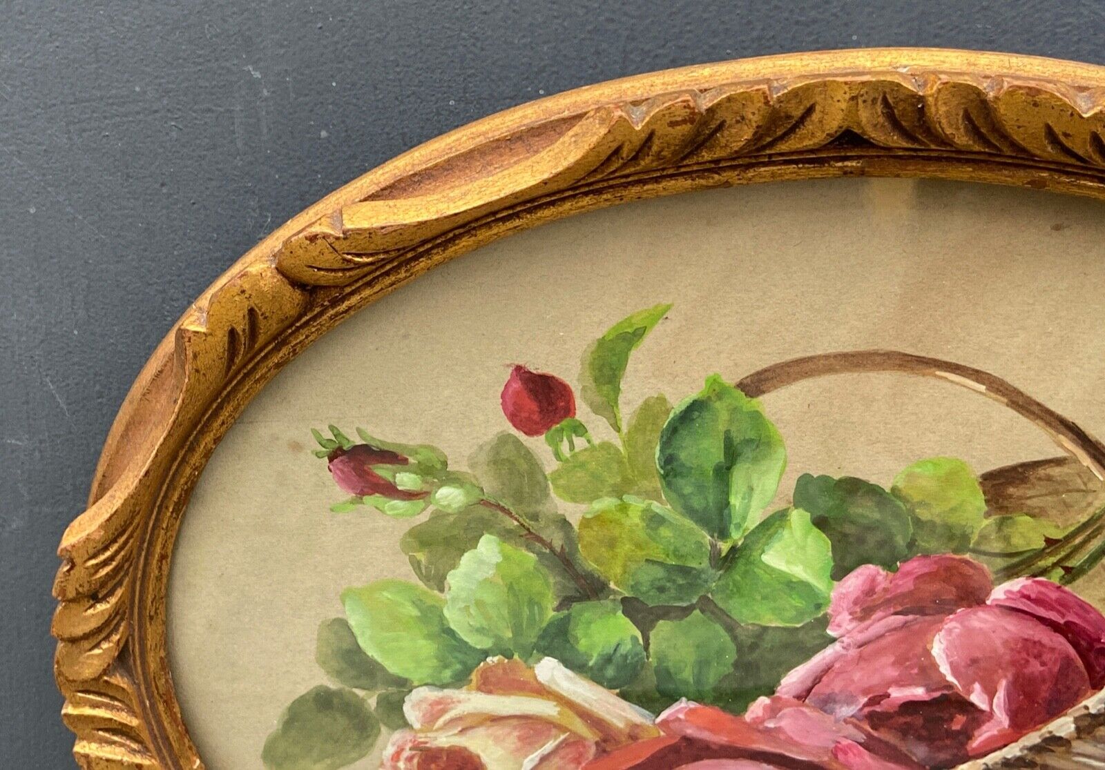 Aquarelle sur papier par A.Euget Barry bouquet de fleurs cadre dore