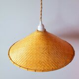 70s woven bamboo pendant light