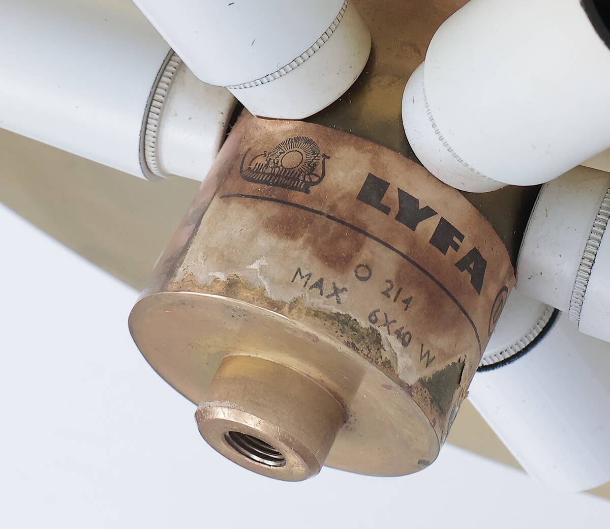 Orrefors crystal and brass ceiling lamp for Lyfa, 1970s