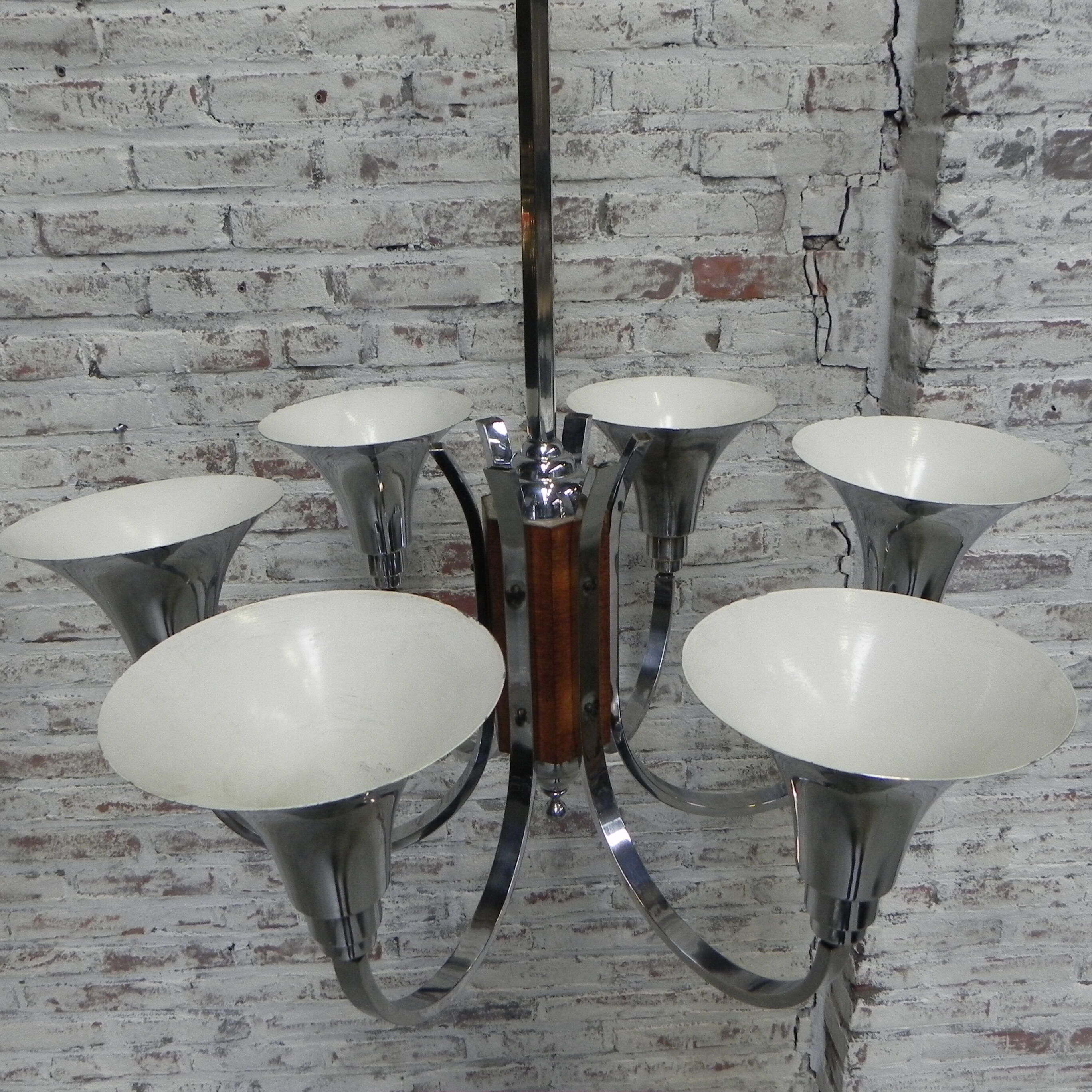 Art Deco hanging lamp with 6 chromed vials
