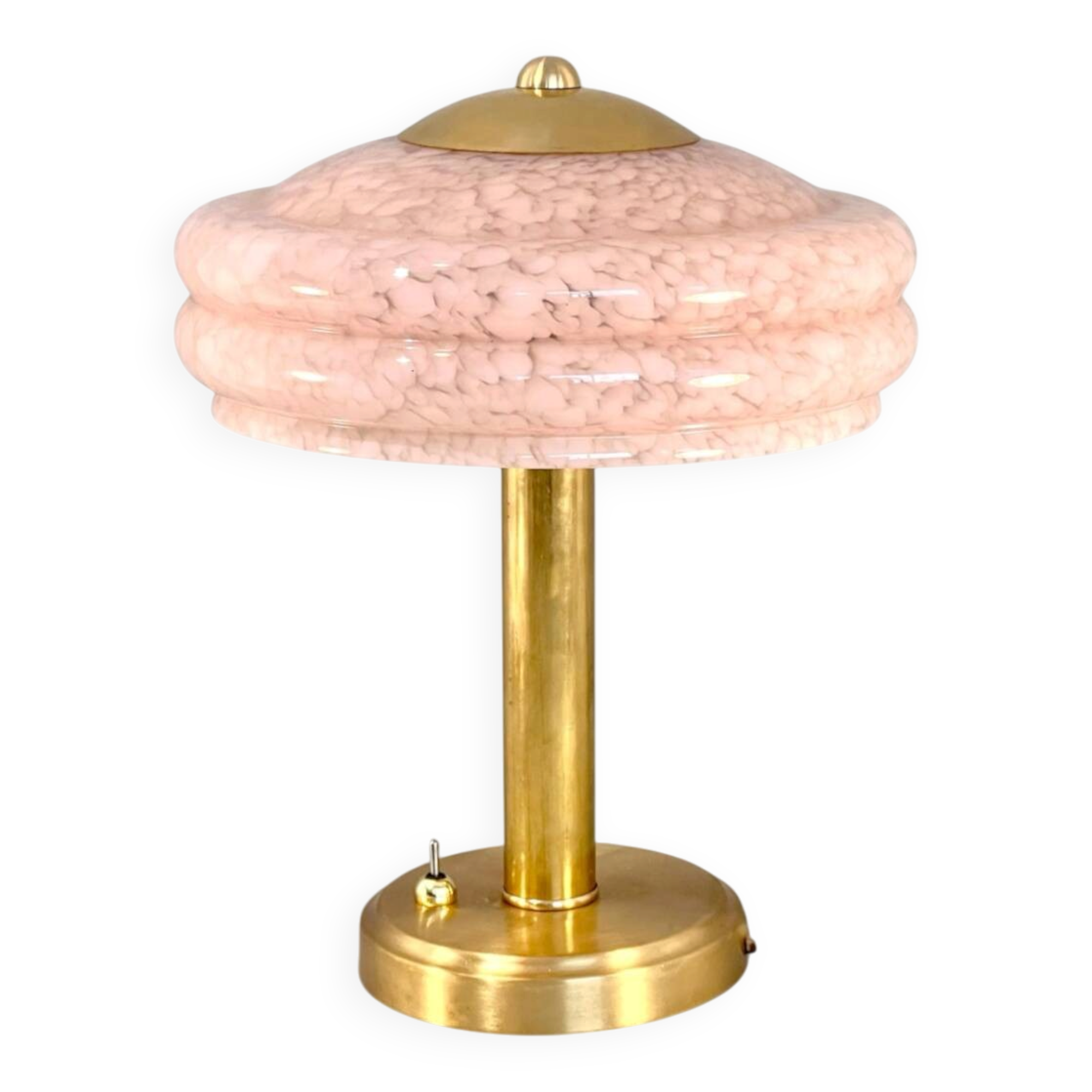Art Deco mushroom table lamp, powdered pink Clichy glass