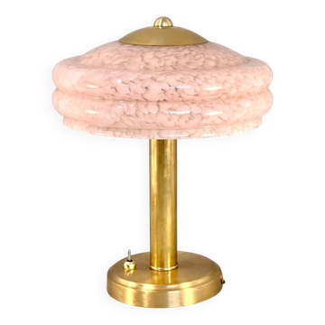 Art Deco mushroom table lamp, powdered pink Clichy glass