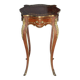 Wooden bedside table with marquetry and bronze, side table with curved legs