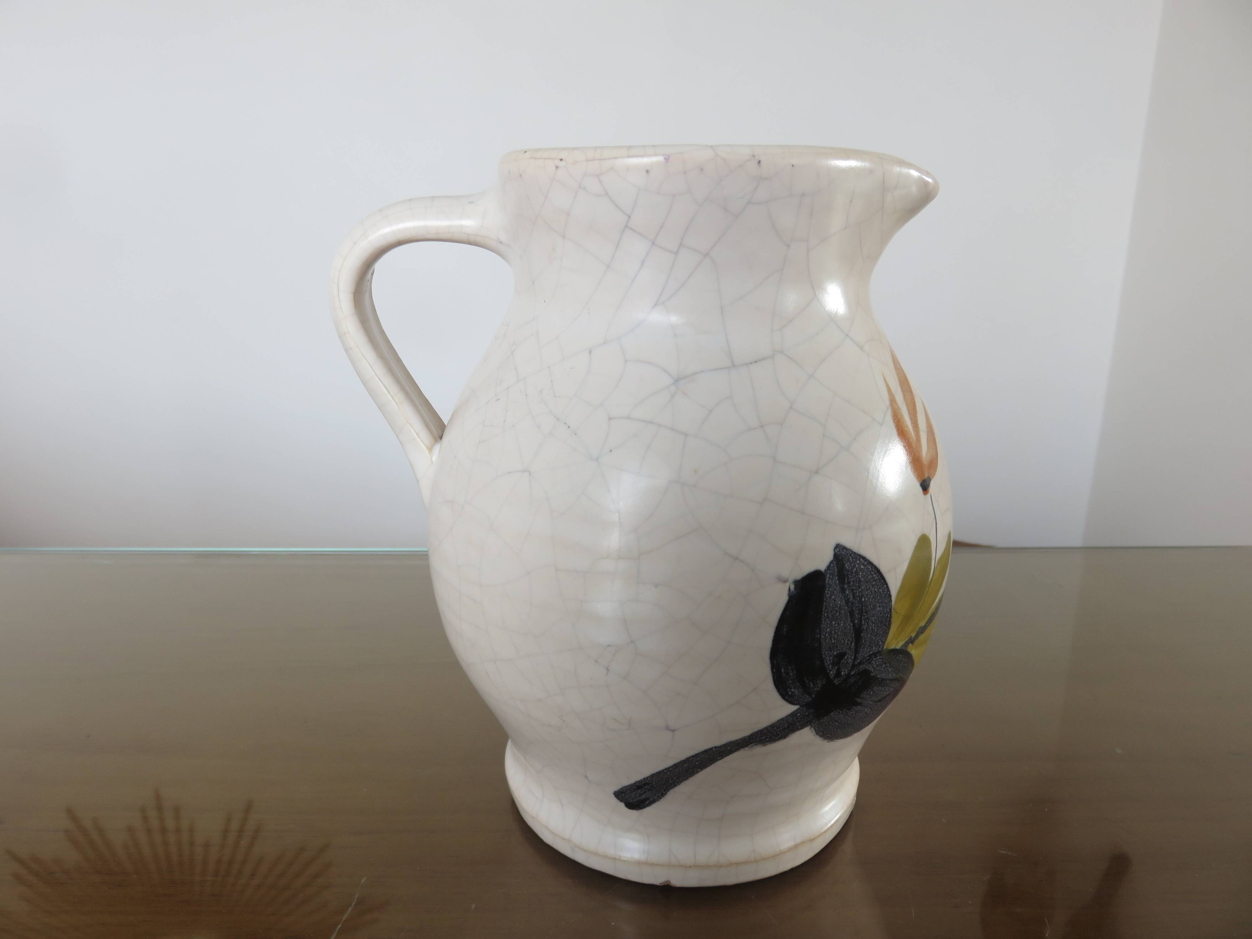 Orangeade set in cracked ceramic, floral pattern from the 60s