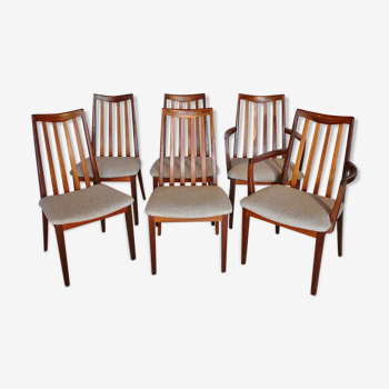 Scandinavian teak set G Plan of four chairs and two armchairs
