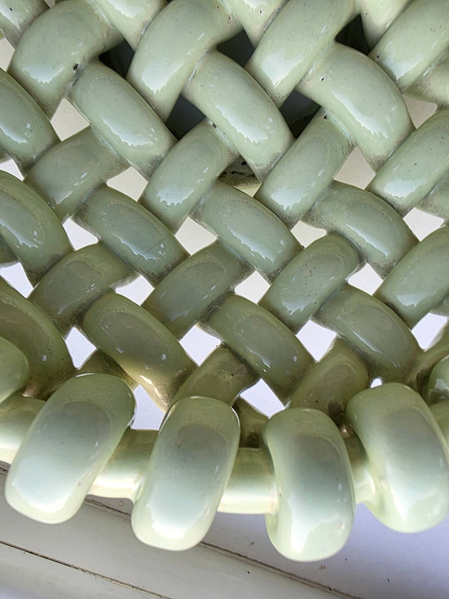 Light green woven ceramic basket Jérome Massier Vallauris