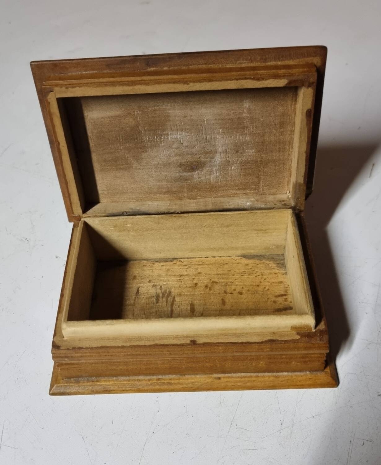 Small antique wooden chest / box with engraving