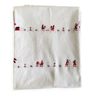 Hand-embroidered tablecloth from Madagascar black, red, chocolate - cotton - 234x145 cm