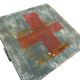 Vintage grey wooden chest with red cross 'first aid'