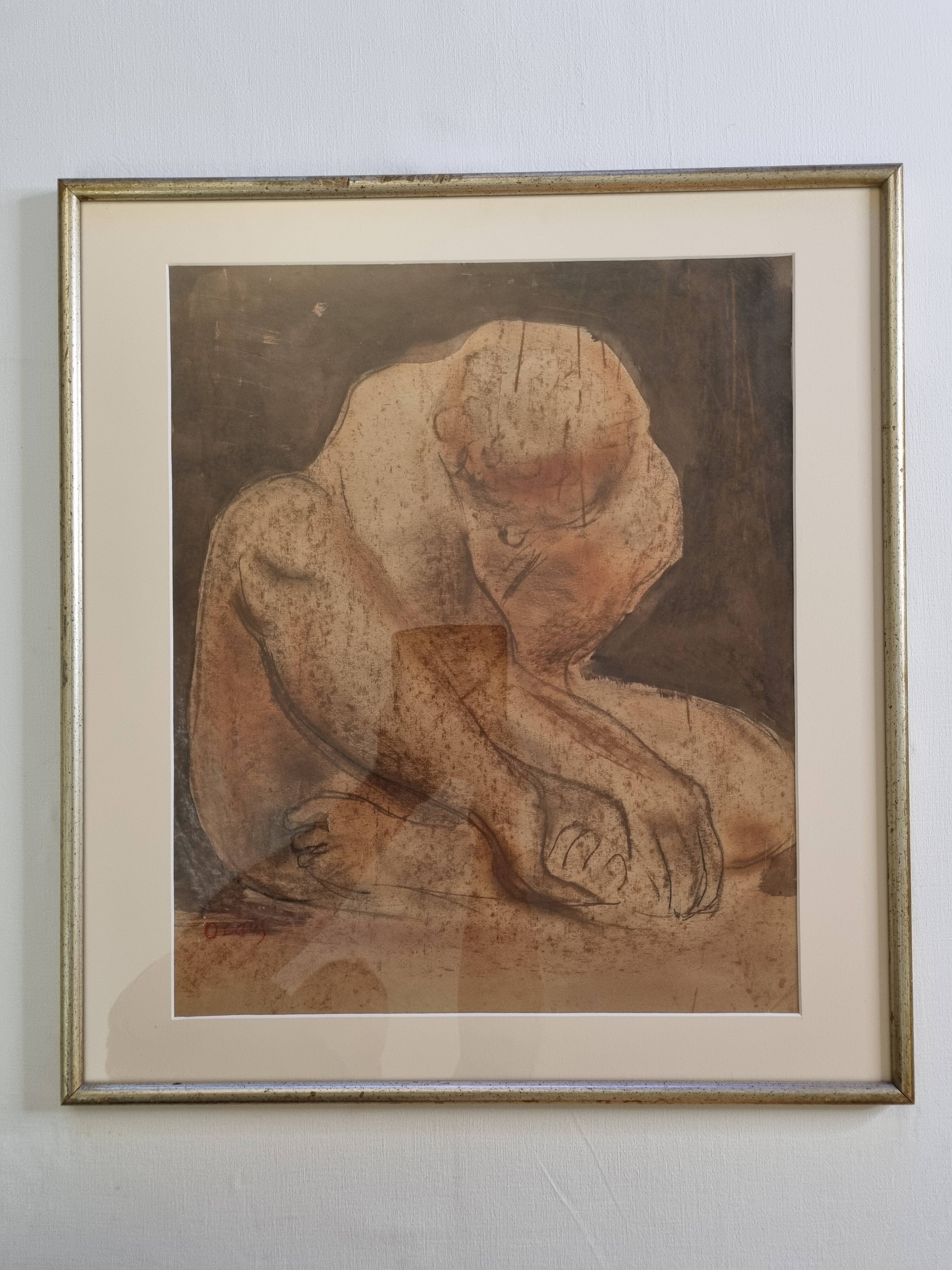 Original nude study signed "De Bus" - Framed drawing under glass - 50 x 55 cm, 1950s-60s