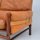 Années 1960, design scandinave par Arne Norell, canapé, modèle "Kontiki", état d'origine, cuir, hêtre.
