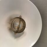 Copper hanging lamp with brass colored top and white inside lacquer.