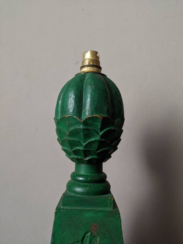 Carved wooden lamp base to be electrified, bohemian country decoration