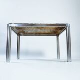 Kho liang ie dining table in aluminium and green marble, dutch, 1970s