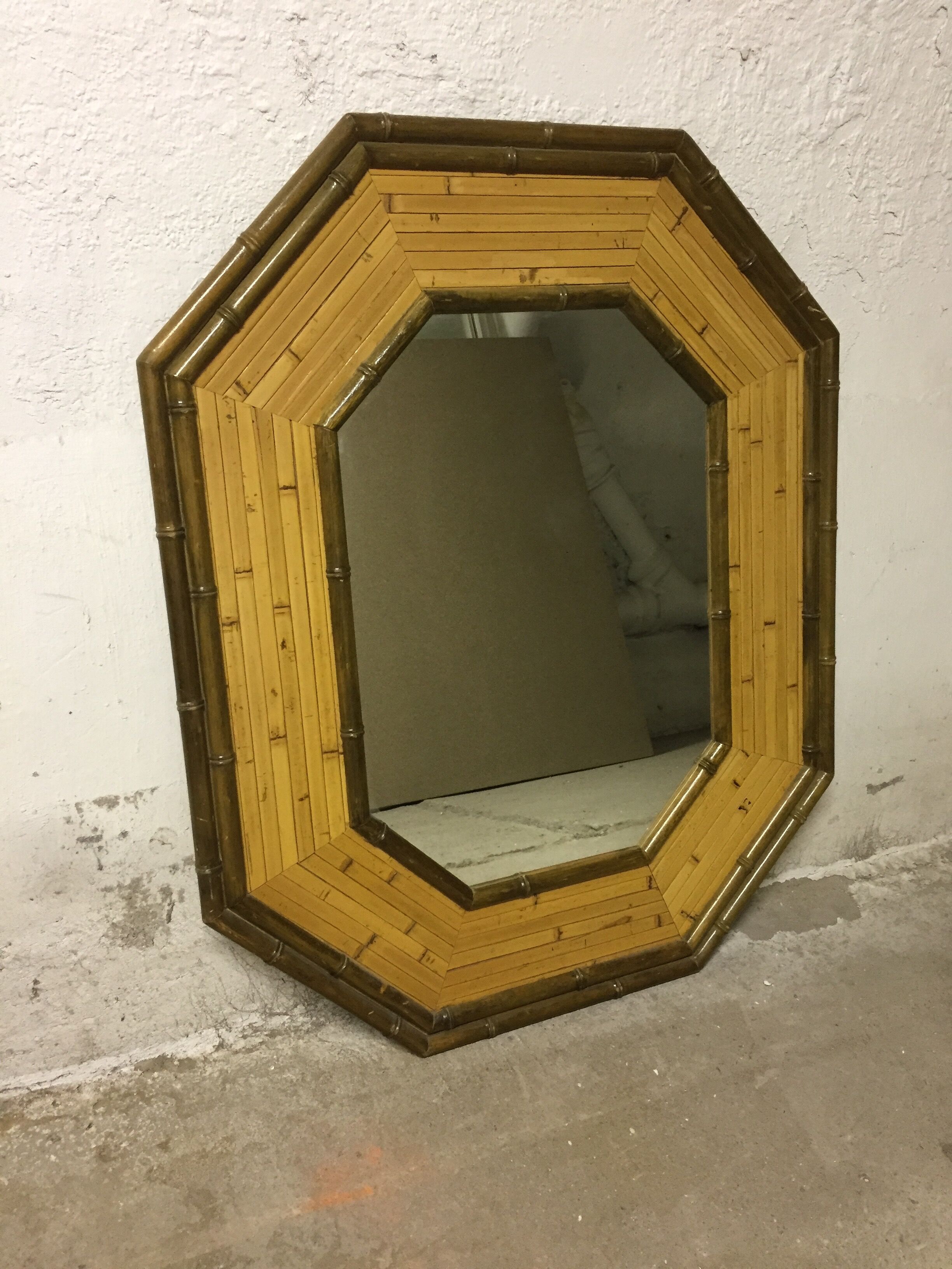 Octagonal bamboo mirror