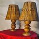 pair of Scandinavian bedside lamps in wicker wood, very good condition, 32x13
