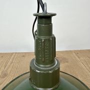 Industrial Green Enamel Military Pendant Lamp with Cast Aluminium Top, 1960