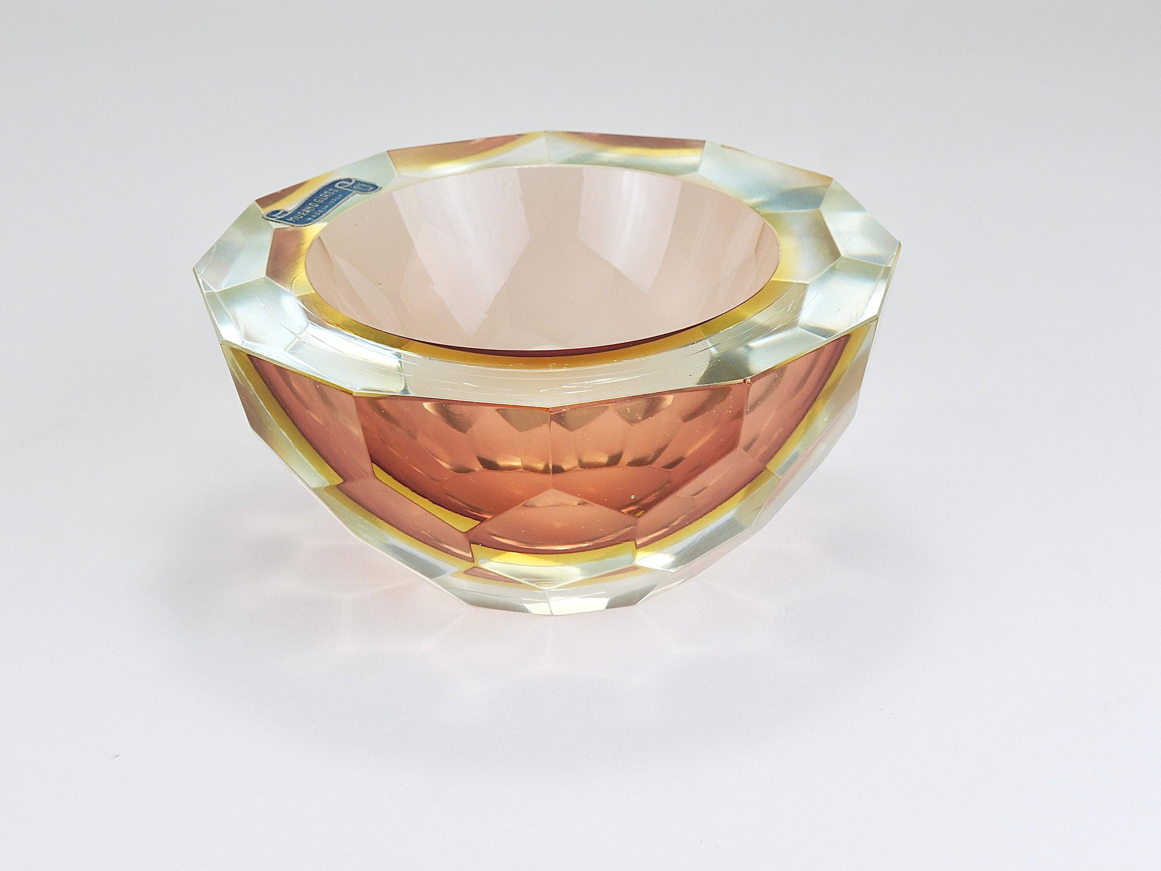 Large Faceted Murano Glass Bowl for Caviar, Italy, 1960s