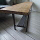 Bench metal structure and cross slate gray wood, waxed seat medium oak.