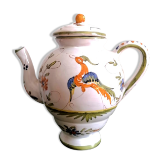 Teapot in earthenware bird of paradise Moustiers