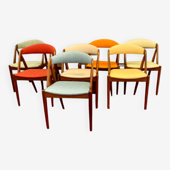 8 Scandinavian design chairs 1960s by Kai Kristiansen in solid teak "