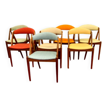 8 Scandinavian design chairs 1960s by Kai Kristiansen in solid teak "